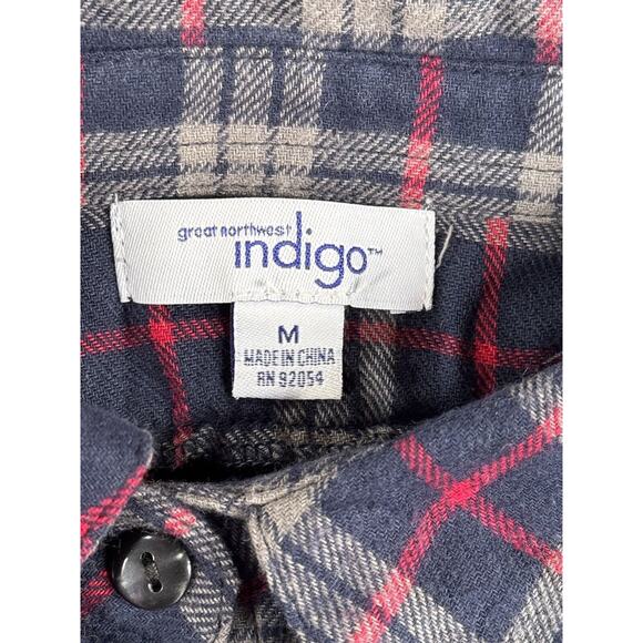 Great Northwest Indigo Sweater Women Medium Button‎ Up Plaid Trim - Picture 5 of 7